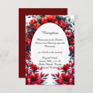 Tarjeta De Recepción Boda elegante y elegante de grandes adornos rojos