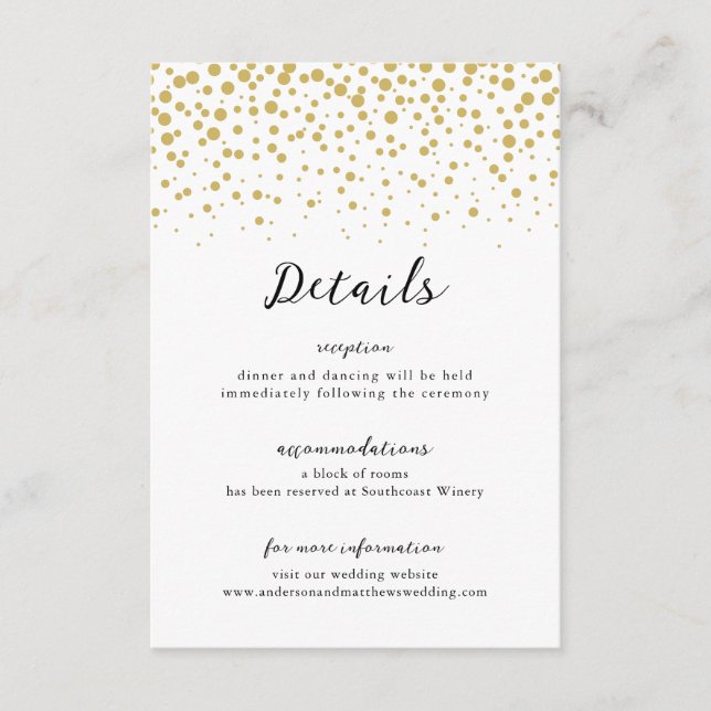 Tarjeta De Recepción Boda elegante y simple de confeti dorado (Anverso)