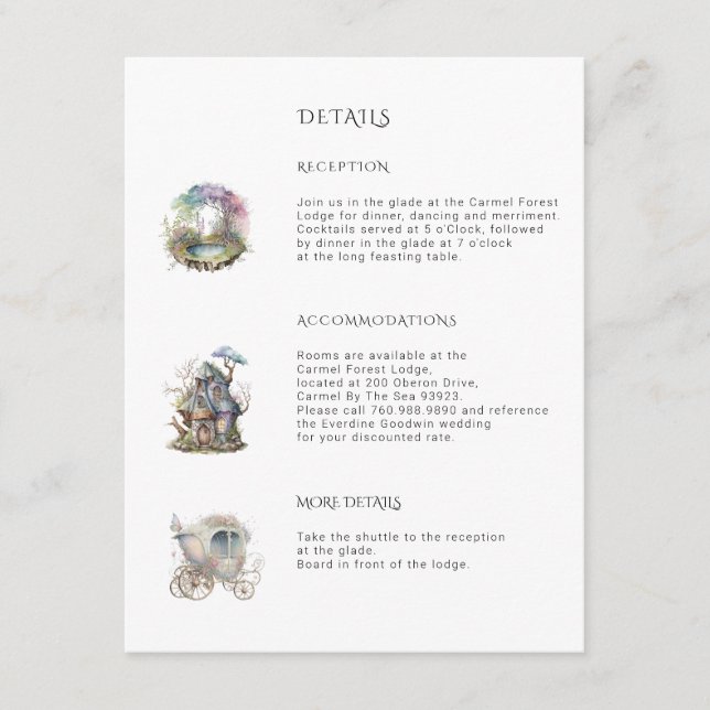 Tarjeta De Recepción Boda en el Bosque Encantado (Anverso)