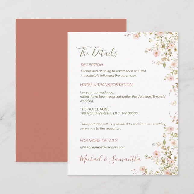 Tarjeta De Recepción Boda en el País de la Rosa Salvaje (Anverso / Reverso)