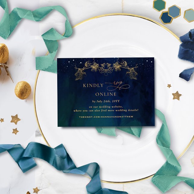 Tarjeta De Recepción Boda en línea RSVP Celestial de Marina, Azul, Verd (Subido por el creador)