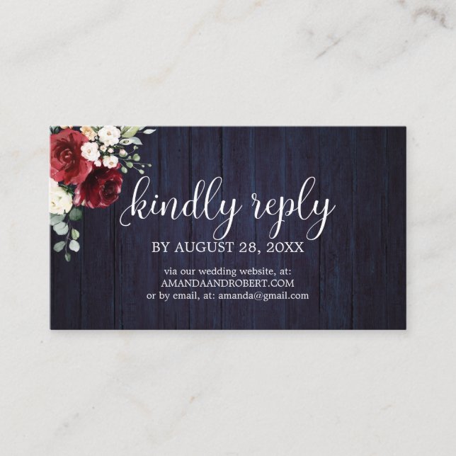 Tarjeta De Recepción Boda en línea RSVP Marina Rustica Floral Azul (Anverso)