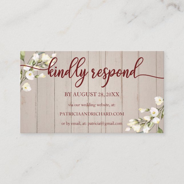 Tarjeta De Recepción Boda en línea RSVP White Floral Rusood Enclo (Anverso)