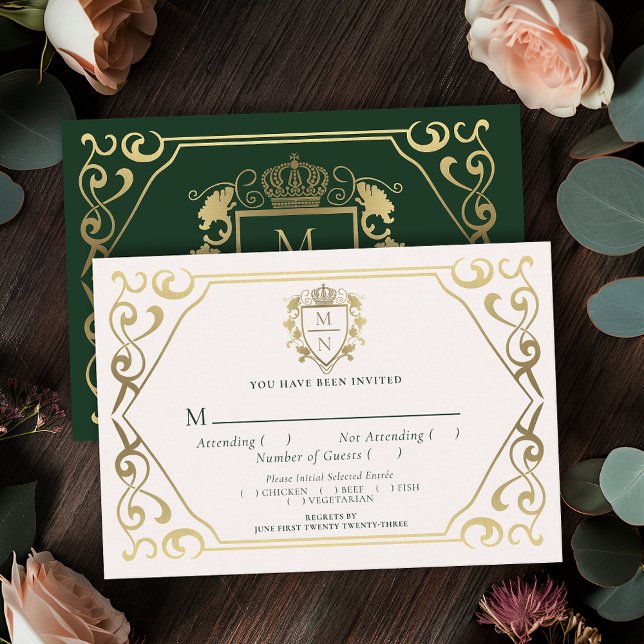 Tarjeta De Recepción Boda en Monograma de la Fantasía Real Verde RSVP (Subido por el creador)