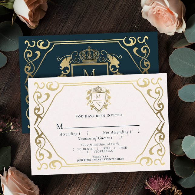 Tarjeta De Recepción Boda en Monograma Real Medieval Fantasy RSVP (Subido por el creador)
