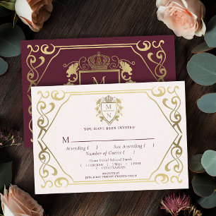 Tarjeta De Recepción Boda en Monograma Red Royal Fantasy RSVP