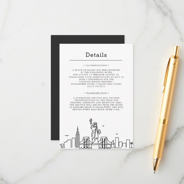 Tarjeta De Recepción Boda en Nueva York | Información de detalles de in (Anverso/Reverso In Situ)