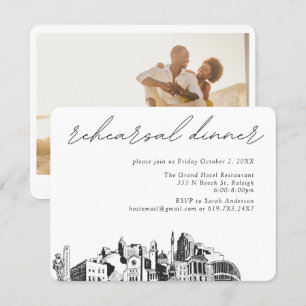 Tarjeta De Recepción Boda en Raleigh Cena de Ensayo Elegante