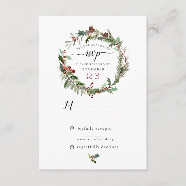 Tarjeta De Recepción Boda en temporada de navidades RSVP 2 (Anverso)