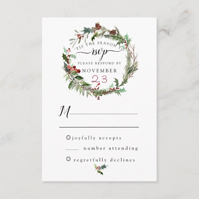 Tarjeta De Recepción Boda en temporada de navidades RSVP 2 (Anverso)