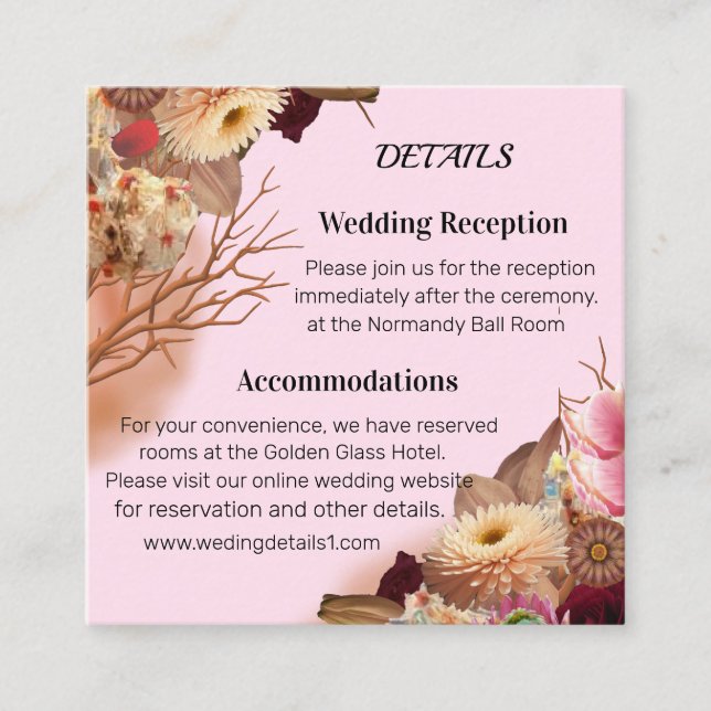Tarjeta De Recepción Boda Encantada de Cuento de Hadas Boho Flor Silves (Anverso)