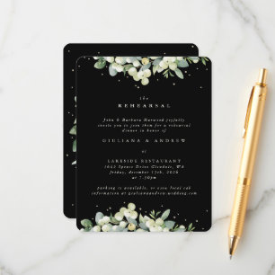 Tarjeta De Recepción Boda Ensayo+ Eucalipto Bordado en Snowberry Negro