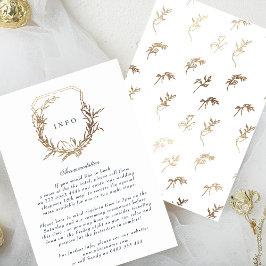 Tarjeta De Recepción Boda escudo clásico de Navy Blue Gold White