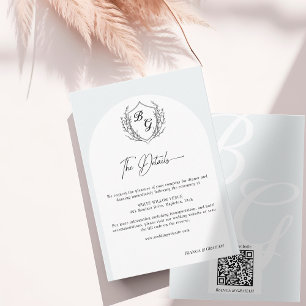 Tarjeta De Recepción Boda escudo Monograma detalles en blanco y negro