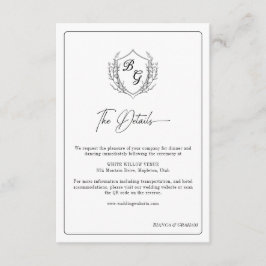 Tarjeta De Recepción Boda escudo Monograma detalles en blanco y negro