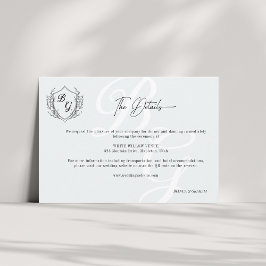 Tarjeta De Recepción Boda escudo Monograma detalles QR en blanco y negr