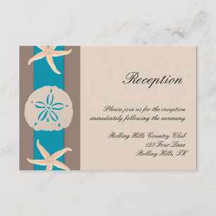 Tarjeta De Recepción Boda Estrella de Mar Banda Turquesa Marrón Recepci
