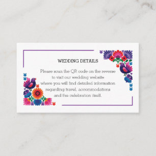 Tarjeta De Recepción Boda Étnica Colorida de Aves y Flores Folclóricas