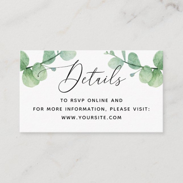Tarjeta De Recepción Boda Eucalyptus Insertar | Detalles de la vegetaci (Anverso)