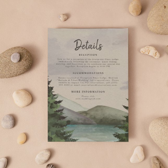Tarjeta De Recepción Boda Evergreen de Montaña Rustica y Lago (Subido por el creador)