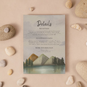Tarjeta De Recepción Boda Evergreen de Montaña Rustica y Lago