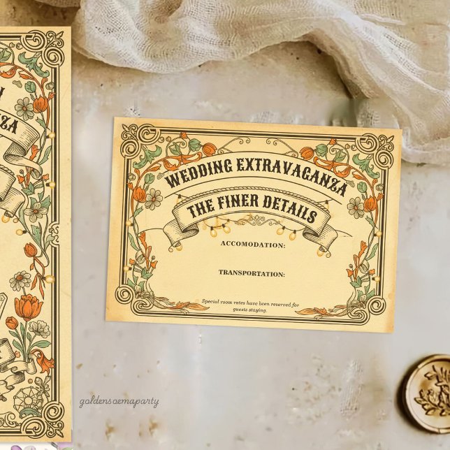 Tarjeta De Recepción Boda Extravagante de Feria Campestre Rústica Vinta (Vintage Rustic Country Fair Wedding Extravaganza Enclosure Card)