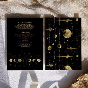 Tarjeta De Recepción Boda Fases de Luna Crescente Negro Celestial