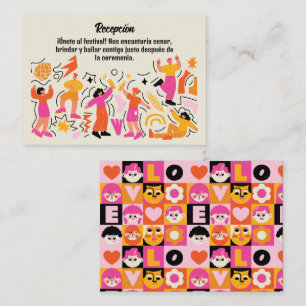Tarjeta De Recepción Boda Festivalera Baile Naranja y Rosa (Spanish)