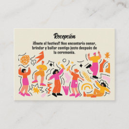 Tarjeta De Recepción Boda Festivalera Baile Naranja y Rosa (Spanish)