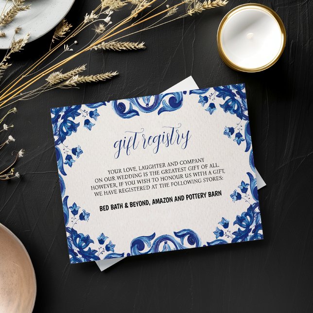 Tarjeta De Recepción Boda Fiesta elegante de Floral Azul Mexicana (Mexican Blue Floral Elegant Fiesta Wedding Enclosure Card)
