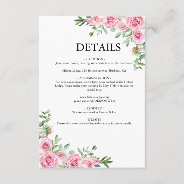 Tarjeta De Recepción Boda Flor de Rosa Rubor (Anverso)