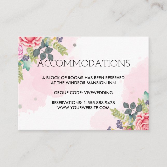 Tarjeta De Recepción Boda floral acuarela de verano (Anverso)