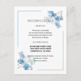 Tarjeta De Recepción Boda floral acuarela romántica azul claro