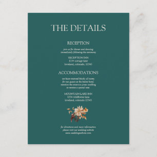 Tarjeta De Recepción Boda Floral Acuarela Terracota Otoño Turquesa