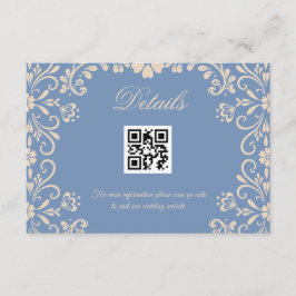 Tarjeta De Recepción Boda Floral azul azul Qr Detalles del código