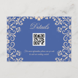 Tarjeta De Recepción Boda floral Azul código Qr Detalles