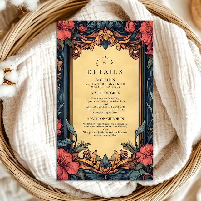 Tarjeta De Recepción Boda floral azul de la marina Art Nouveau (Subido por el creador)