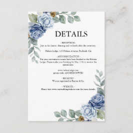 Tarjeta De Recepción Boda Floral Azul Dusty