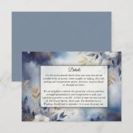 Tarjeta De Recepción Boda floral azul marino y dorado