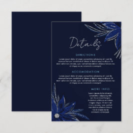 Tarjeta De Recepción Boda floral azul moda Plata y Marina