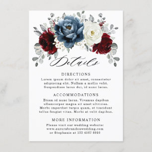 Tarjeta De Recepción Boda floral azul pizarra borgoña blanco marfil 