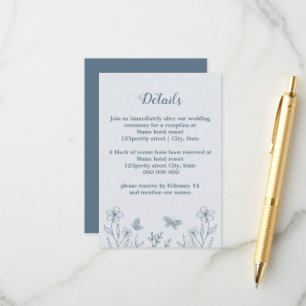 Tarjeta De Recepción Boda floral azul polvoriento y romántico