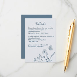 Tarjeta De Recepción Boda floral azul polvoriento y romántico