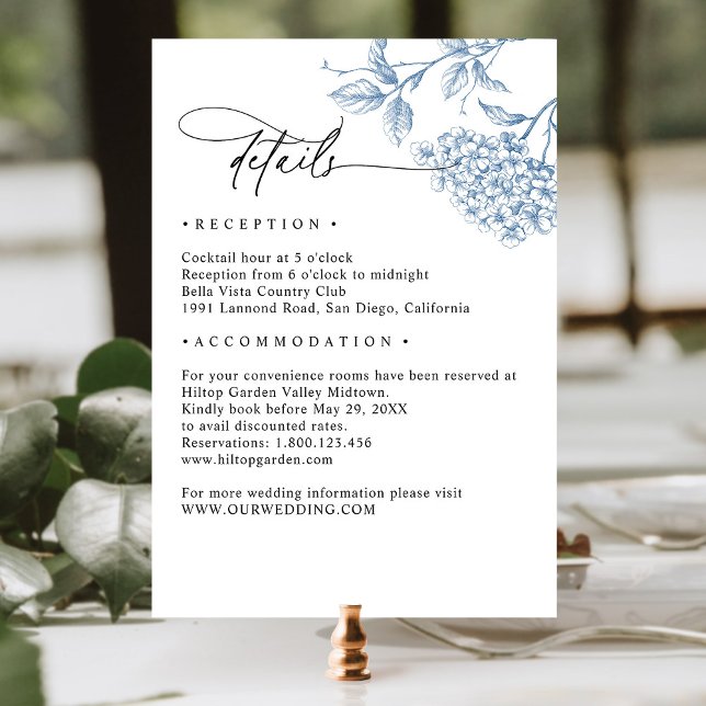 Tarjeta De Recepción Boda Floral Azul victoriano clásico (Subido por el creador)