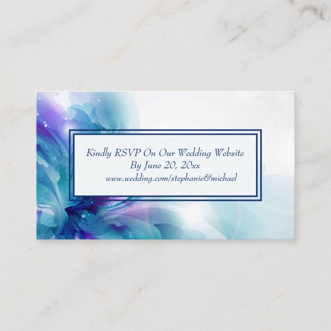 Tarjeta De Recepción Boda floral azul y púrpura RSVP (Anverso)