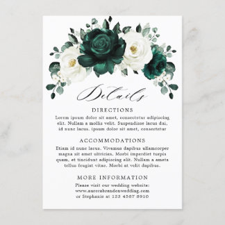 Tarjeta De Recepción Boda floral blanca de eucalipto verde esmeralda