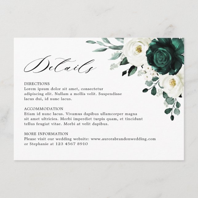 Tarjeta De Recepción Boda floral blanca Eucalyptus (Anverso)