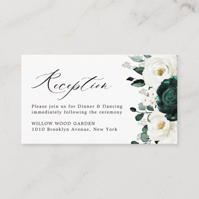 Tarjeta De Recepción Boda floral blanca Eucalyptus (Anverso)