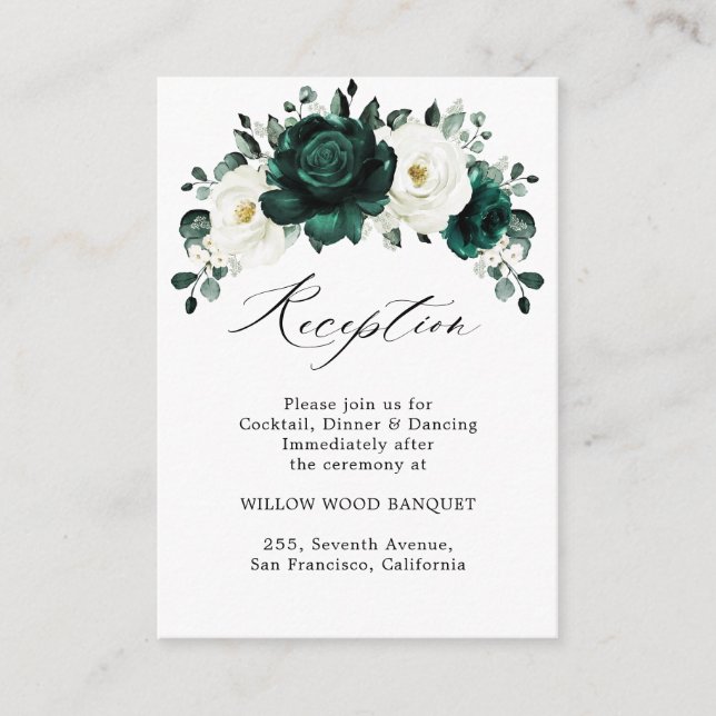 Tarjeta De Recepción Boda floral blanca Eucalyptus (Anverso)
