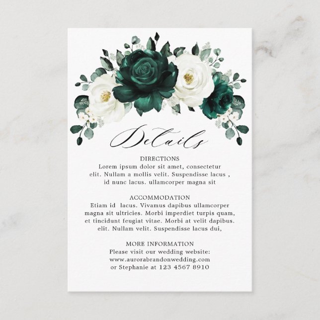 Tarjeta De Recepción Boda floral blanca Eucalyptus (Anverso)
